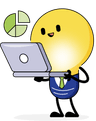 Image of Lightbulb Mascot holding a laptop