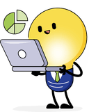Image of Lightbulb Mascot holding a laptop
