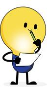 Image of Lightbulb Mascot holding a laptop