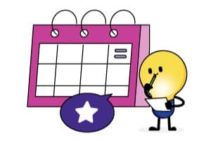 CareersHorizon lightbulb mascot with pen and calendar, searching for events to attend.