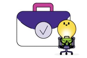 CareersHorizon lightbulb mascot sitting with briefcase, representing job search.