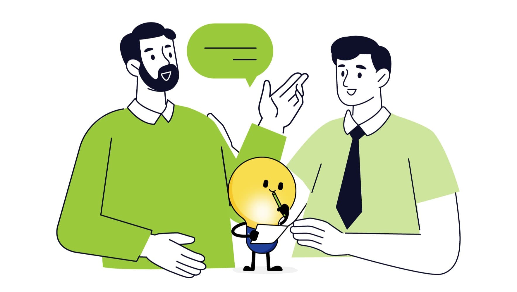 Two illustrated men engaged in conversation, illustrating participation in networking events