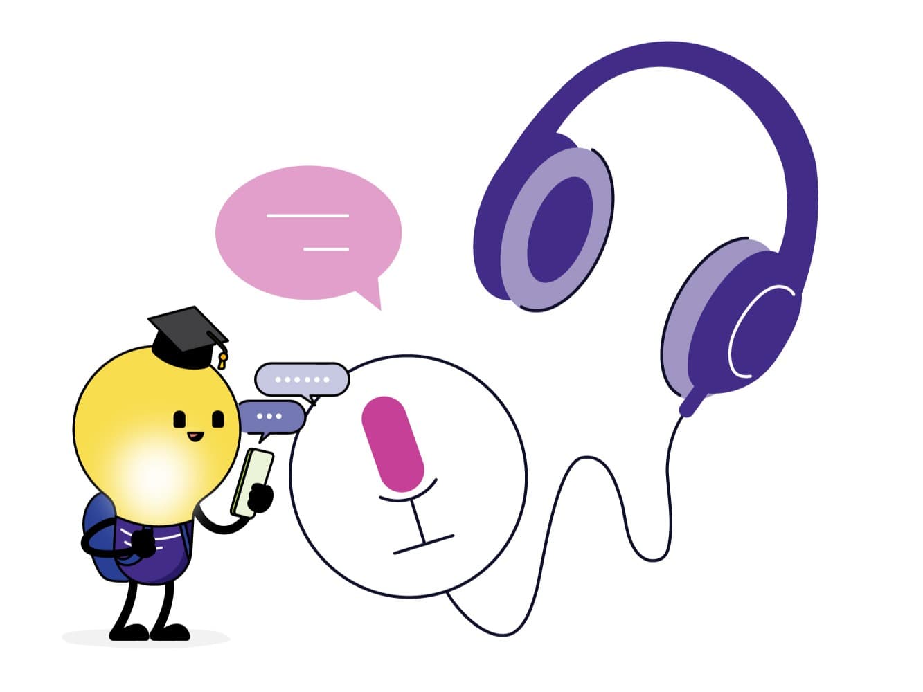 CareersHorizon lightbulb mascot streaming podcasts on mobile device