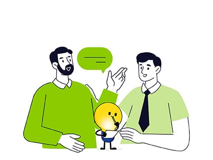 Two illustrated men engaged in conversation, illustrating participation in networking events