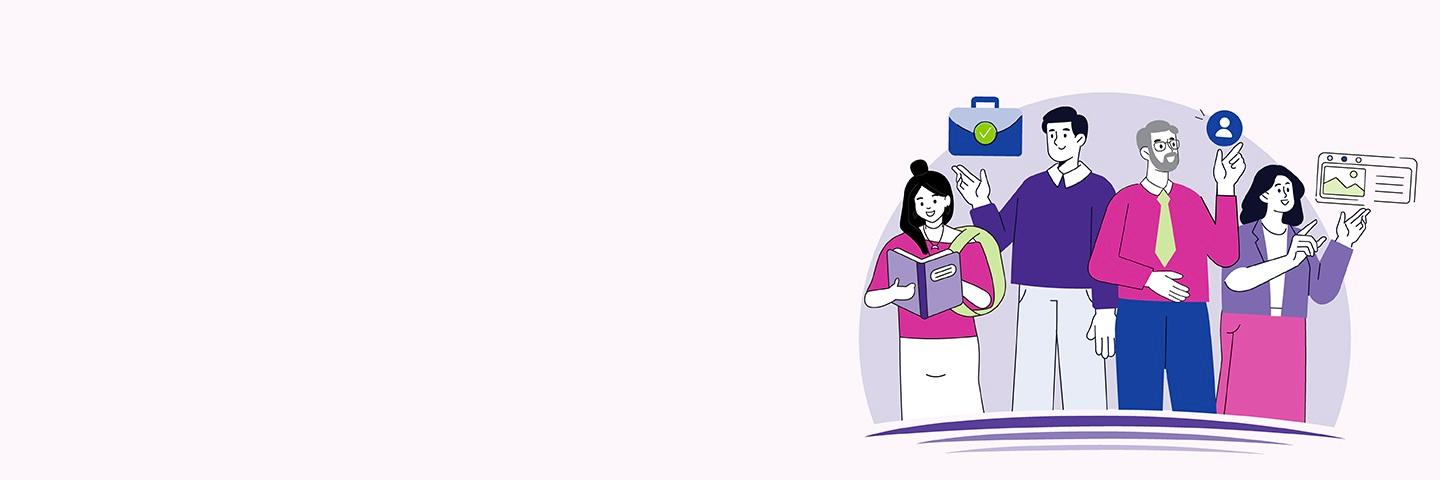 A group of illustrated people representing diverse workforce profiles seeking career opportunities