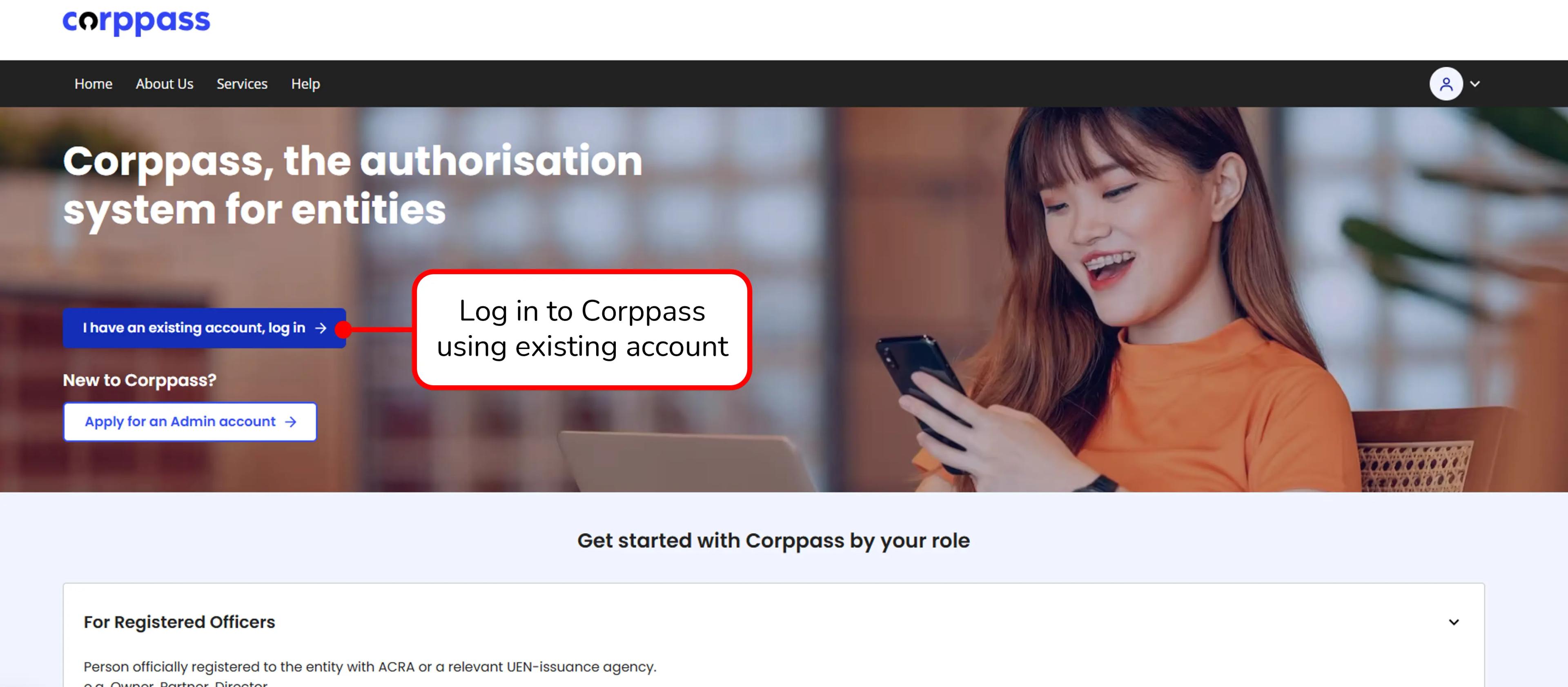 Corppass website pre-login screen