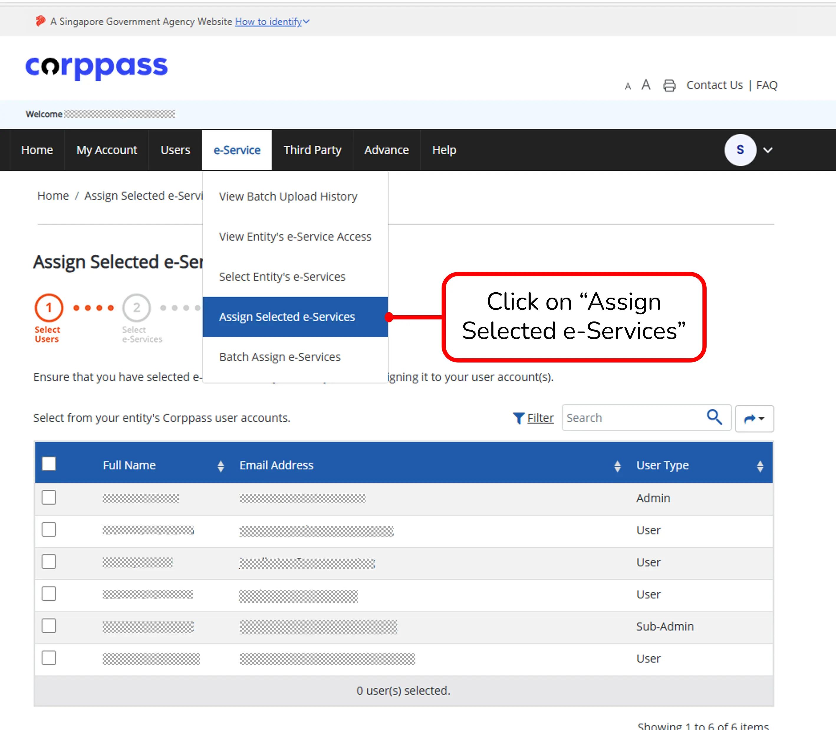 Assign Selected e-Service